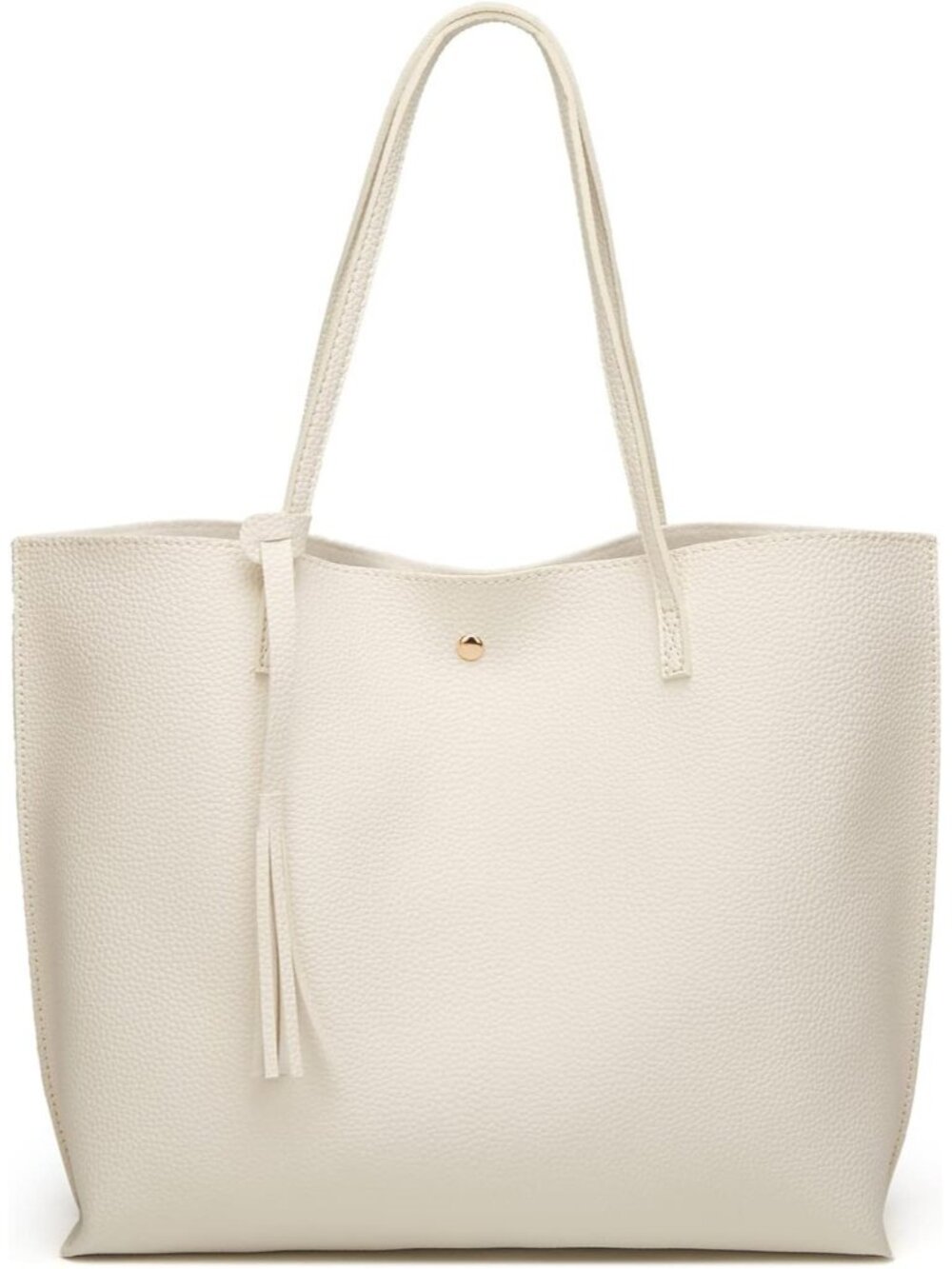 〽️Women's White Big Capacity Tassel Casual Faux Leather Shoulder Tote Handbag